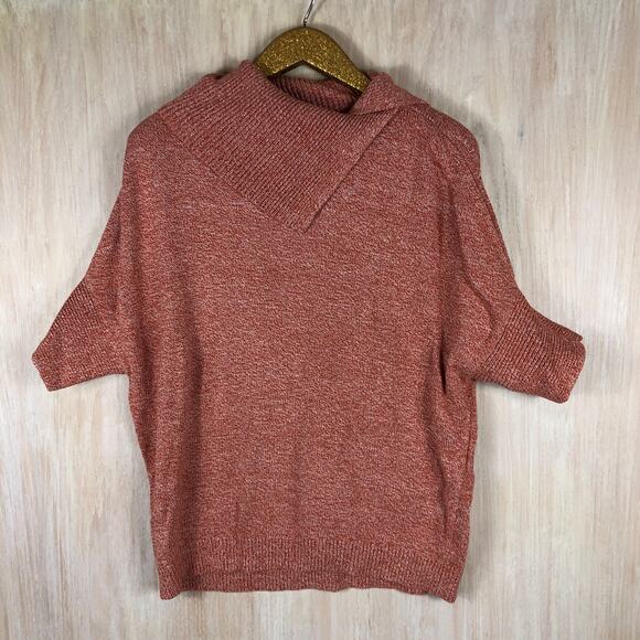 Cabi Orange Marled Knit Pullover Sweater XS Dolman Sleeve Fold Over Neck Cozy - Picture 2 of 12